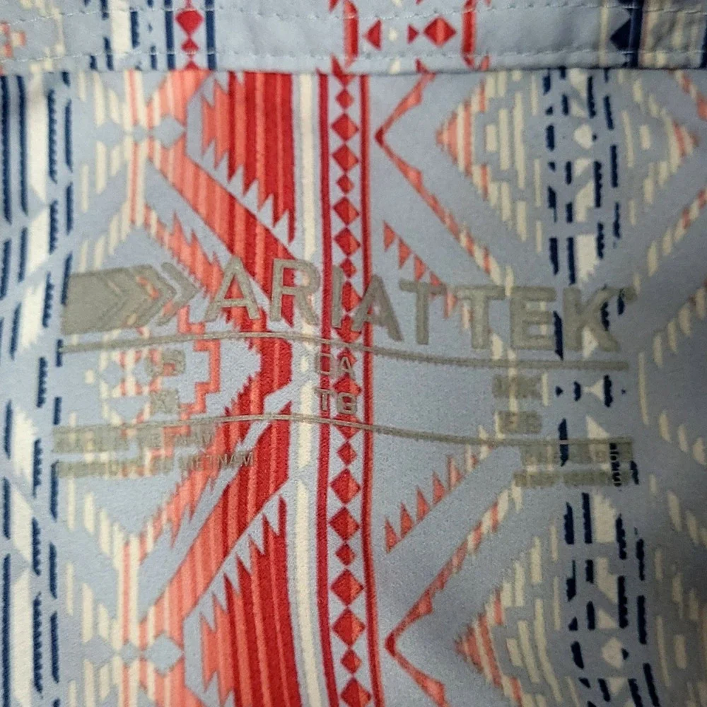Ariat VentTEK Shirt Mens XL Blue Red Southwestern Aztec Classic Fit 10039448